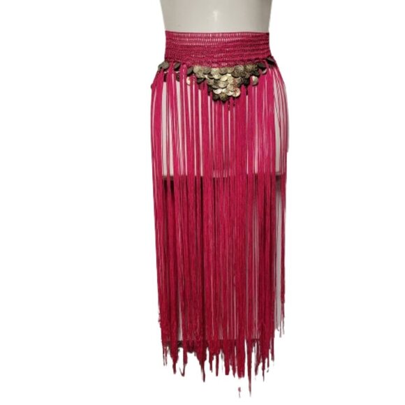 Hip Skirt Belly Dance Tassels Fringe Skirt Bellydance Coins and Fringe Hip Scarf - Picture 7 of 11